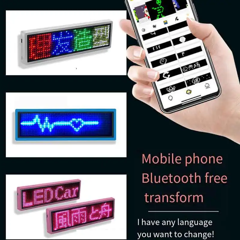 LED Mini Display Breastpiece DIY Programmable Scrolling Message LED Name Tag Badge Module Rechargeable Bluetooth capable LED Message Board LED Display Board