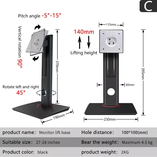 Stand Supports 24-27 Inch Vertical lift Rotation 90 Vertical Screen Holder  desk monitor stand
