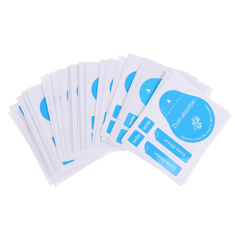 20/50pcs Blue Dust Removal Phone Screen Cleaning Tool All Phones 3 In 1 Dust-absorber + Guide Sticker Clear Dust On Screen 4