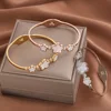 316L Five Leaf Clover Daisy Zircon Hollow Round Open Bracelet Women's Fashion Gold Plated Cuff Bracelet Waterproof Jewelry 1