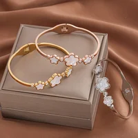 316L Five Leaf Clover Daisy Zircon Hollow Round Open Bracelet Women's Fashion Gold Plated Cuff Bracelet Waterproof Jewelry 1