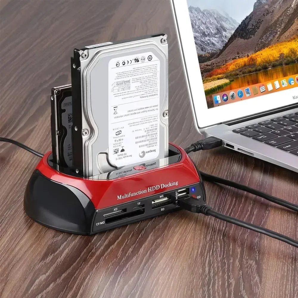 듀얼 슬롯 하드 드라이브 스테이션 USB3.0 2.5/3.5인치 SATA SSD HDD 허브 SD TF 리더 IDE USB2.0 인클로저 어댑터 EU 플러그