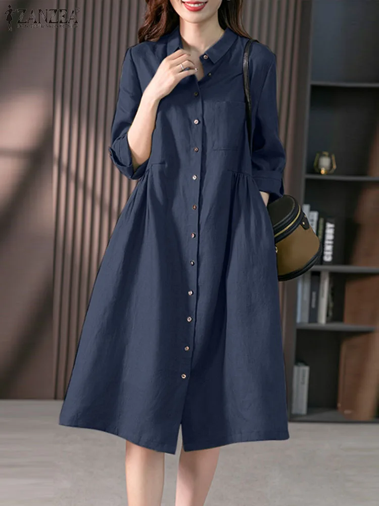 2024 Spring Causal Shirt Dress Women Long Sleeve Solid Dresses ZANZEA Fashion Lapel Neck Midi Vestidos Holiday Sundress Oversize