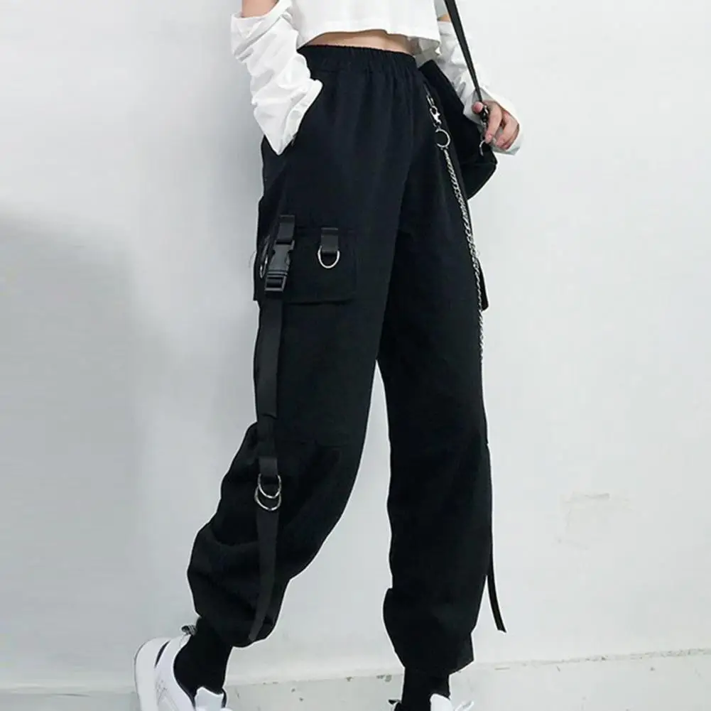 

Брюки-карго женские, стильные штаны-карго с цепочкой, с множеством карманов, с высокой эластичной талией, удобные