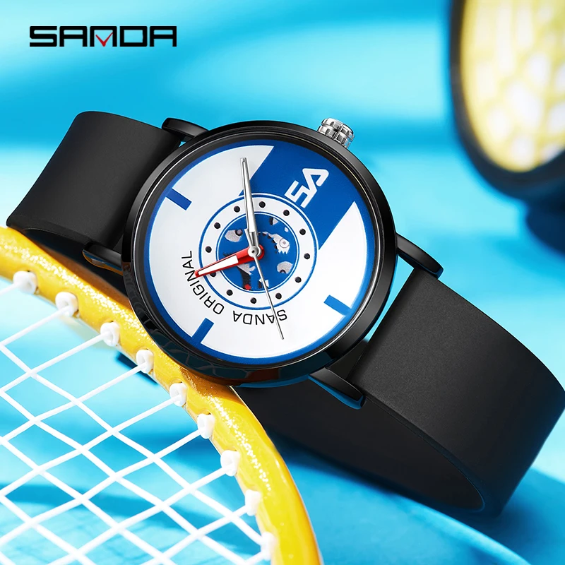SANDA Mens Watches Top Brand Casual Fashion Quartz Watch 30M Waterproof Silicone Watch Luxury Personality Men Clock Reloj 3217