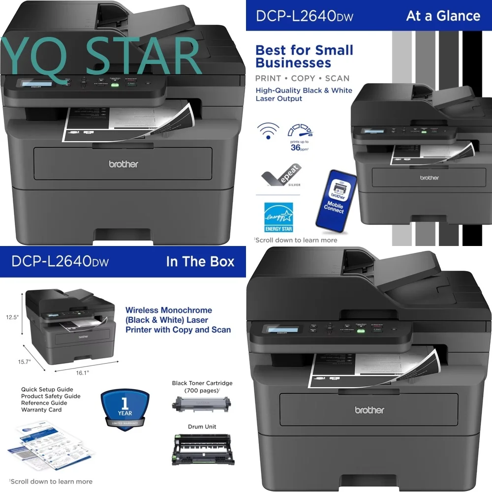 Stampante Multifunzione Laser Monocromatica Wireless per Brother DCP L2640DW, Copia, Scansione, Stampa, 26ppm, Compatta per Ufficio e Casa