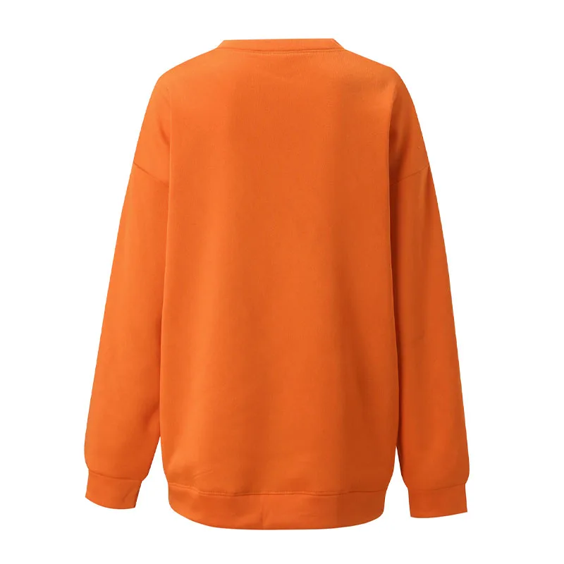 Round Neck Solid Color Printed Sweatshirts 2022 Women's Clothing All-match Loose Long Sleeve Casual Fleece Pullovers Female Tops