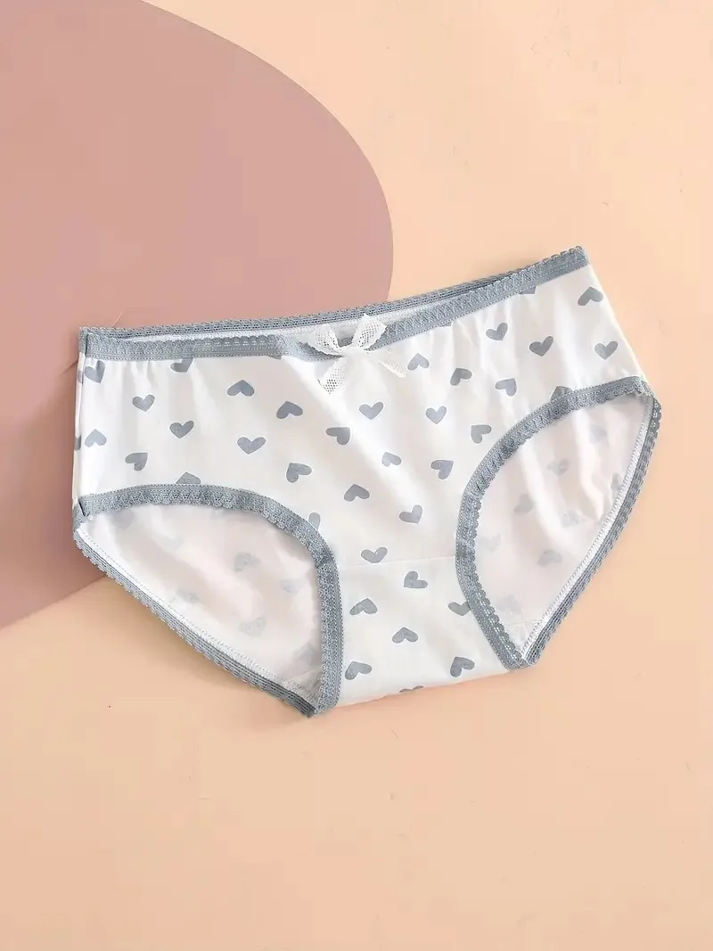 Description Picture 4 of item5pcs Heart  Plaid Print Briefs Comfy  Cute Bow Intimates Panties Women's Lingerie  Underwear