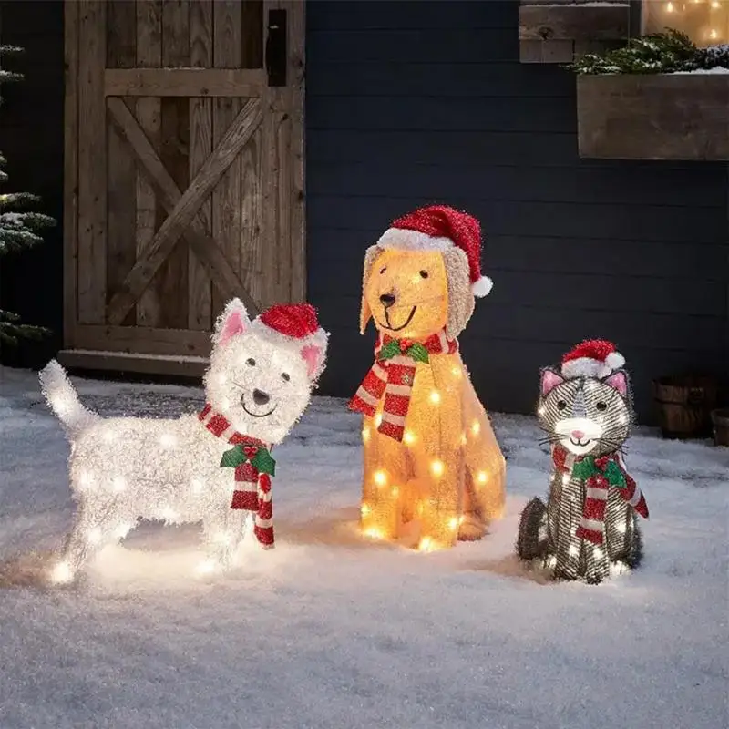 

Christmas Light up Yard Signs Indoor Outdoor Decor Christmas Dog Cat 2D Acrylic Ground Stakes for Garden Lawn Patio Yard