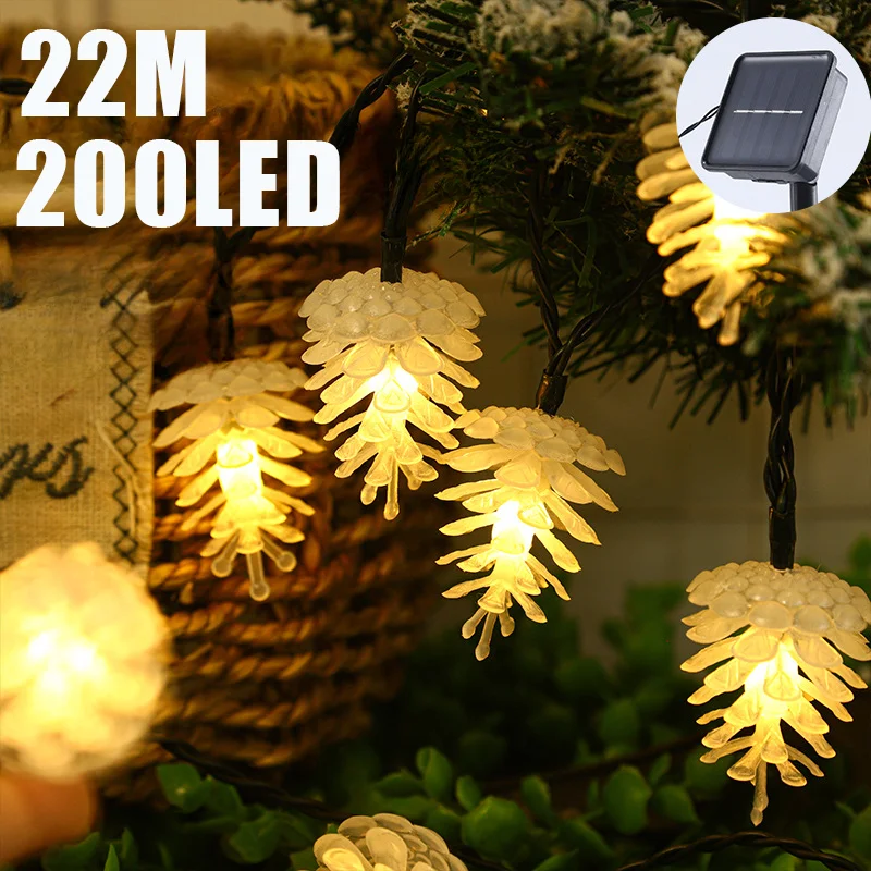 LED Solar Outdoor Pine Nut Lights String Flickering Design Atmosphere String Garden Lawn Park Holiday Christmas Decoration Lamps christmas tree lights flexible realistic berry pine string 4 5v 6 56ft christmas lighted garland usb safe pine cone lights for