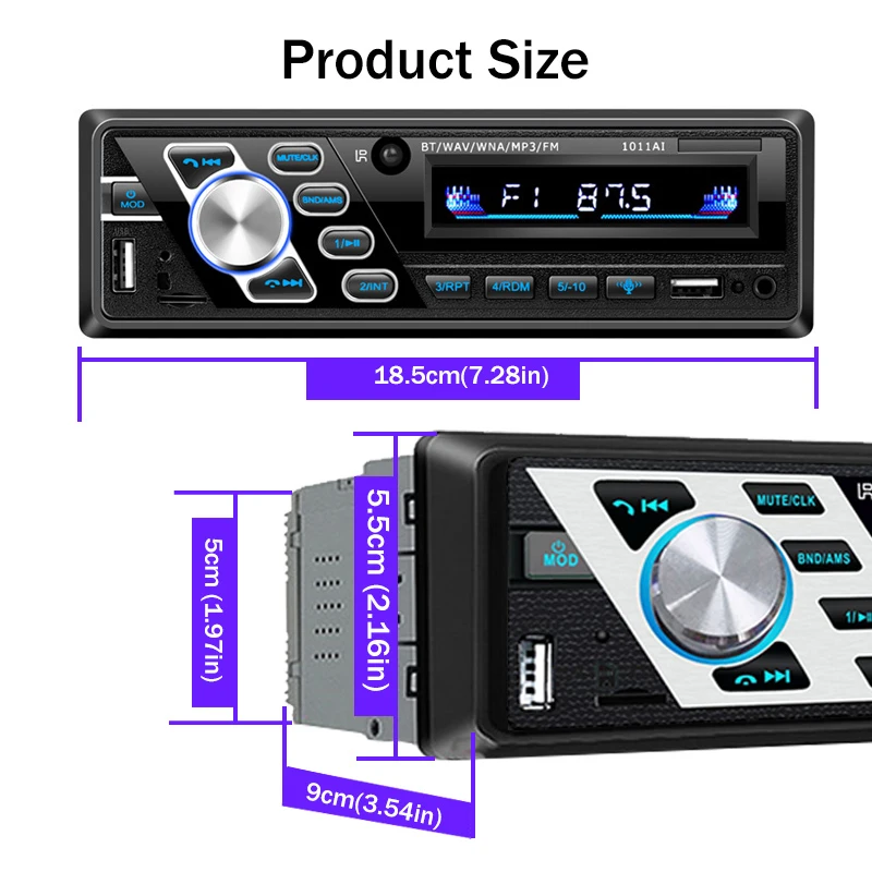 Car Multimedia Player Car Radio Car Radio Player Car Music Player MP3 Music Player Car Radio 24/12V AUX FM USB TF Card Color Button OLED Autoradio 1Din ISO Interface MP3 Player U Disk Bluetooth Hands-free