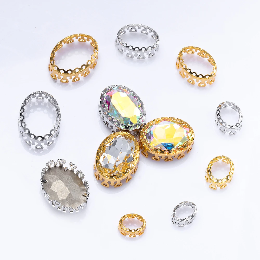 10 Stücke Nest Stil Nähen Auf Kupfer Klaue Strass Runde Tropfen Oval Navette Metallrahmen für Nähen Kleid Kleidung Zubehör Teile – Detail 14