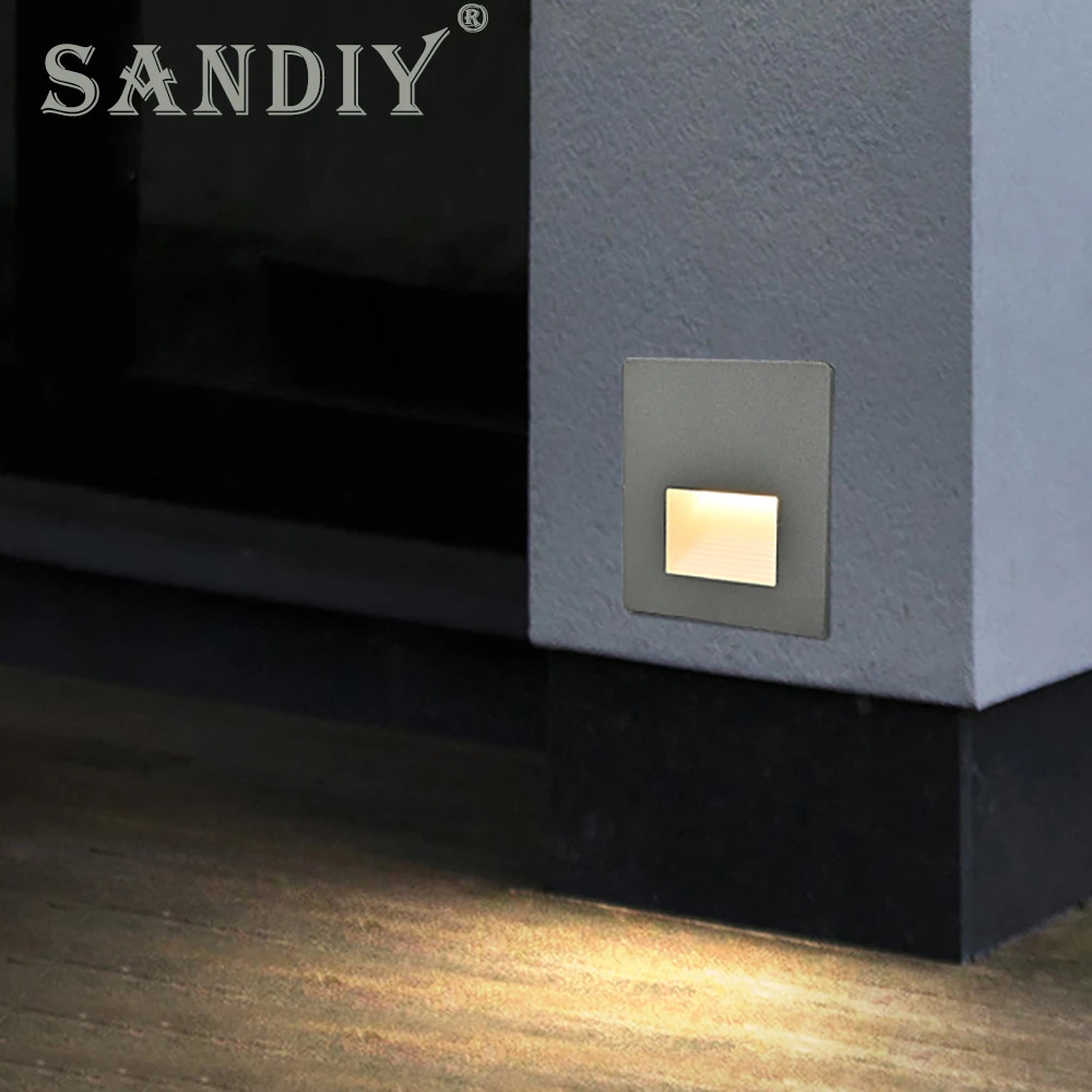 SANDIY LED 가정 장식 계단 복도 발코니 화장실 용 마운팅 박스가있는 스콘에 내장 된 계단 조명 벽 램프 3W 야간 조명 방수 문 입구 야간 램프 화이트 그레이 블랙 AC85V-265V