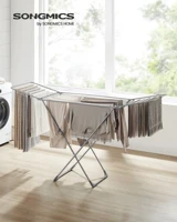 SONGMICS Clothes Drying Rack, Metal Laundry Drying Rack, Foldable, Space-Saving, Free-Standing Airer, with 2 Gullwings 2