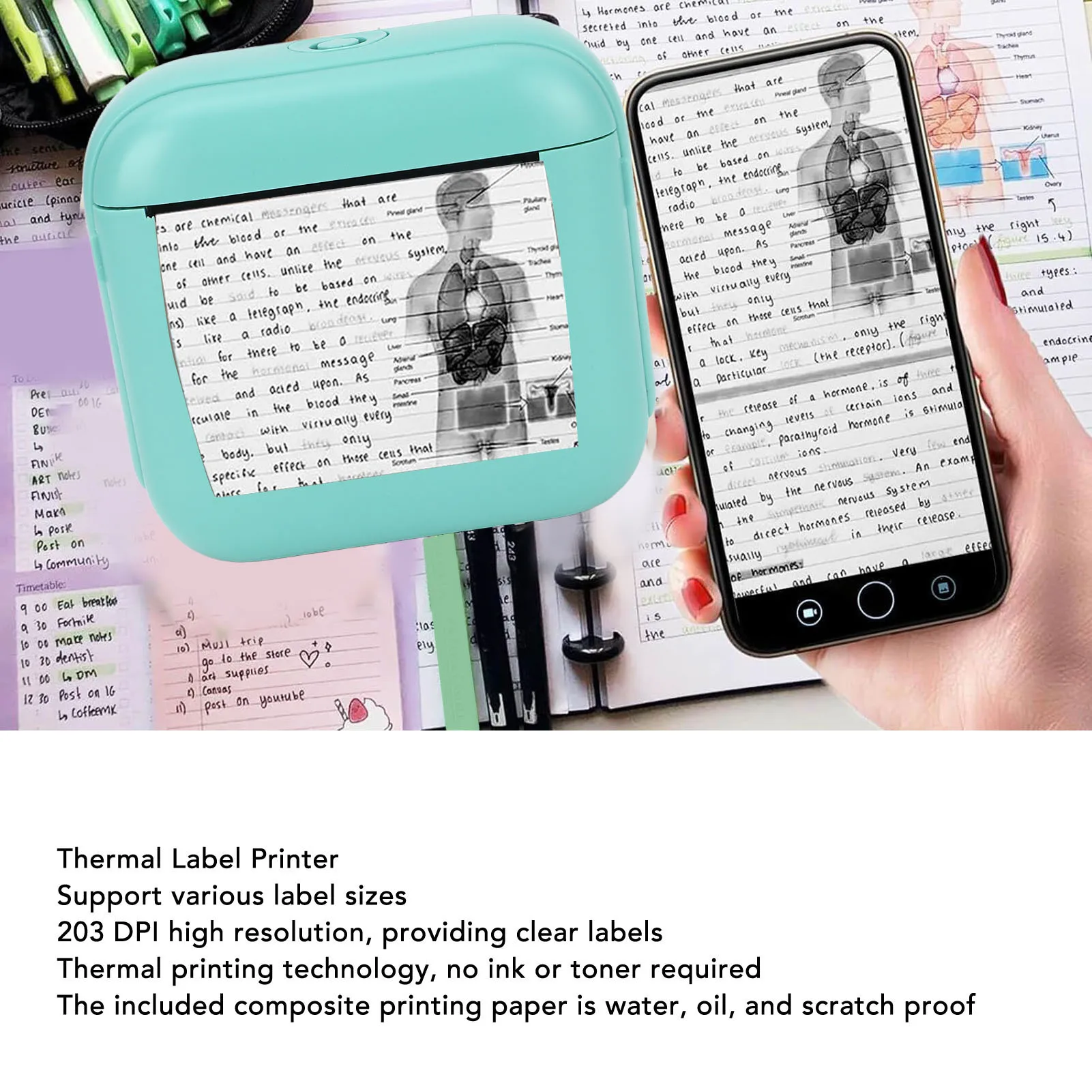 Portable Thermal Printer Thermal Label Printer Portable Bluetooth Thermal Inkless Photo Printer for Home School