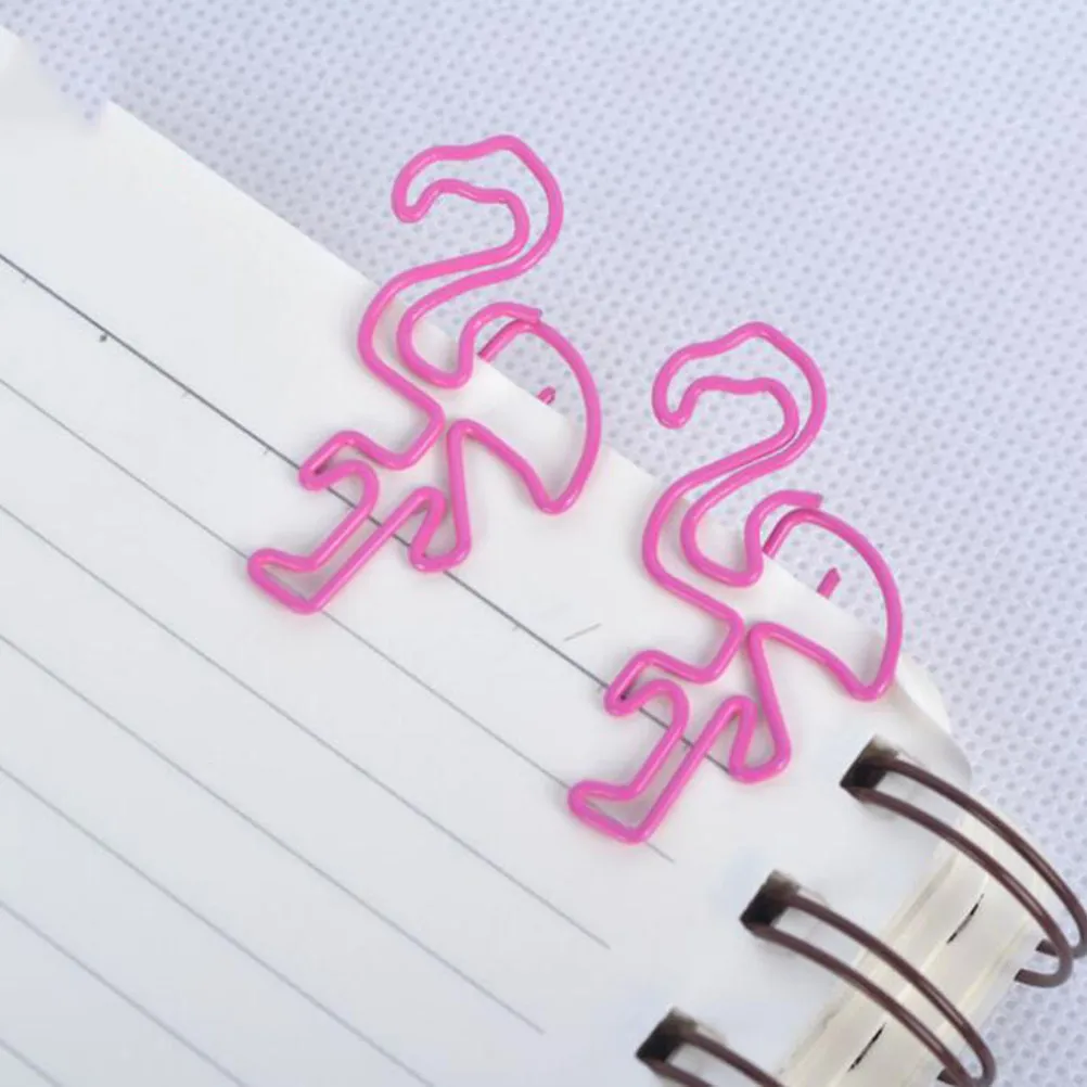 10Pcs 다채로운 플라밍고 금속 종이 클립 프리미엄 철 사무실 학교 문구 용품 부드러운 녹슬지 않는 문서 클램프