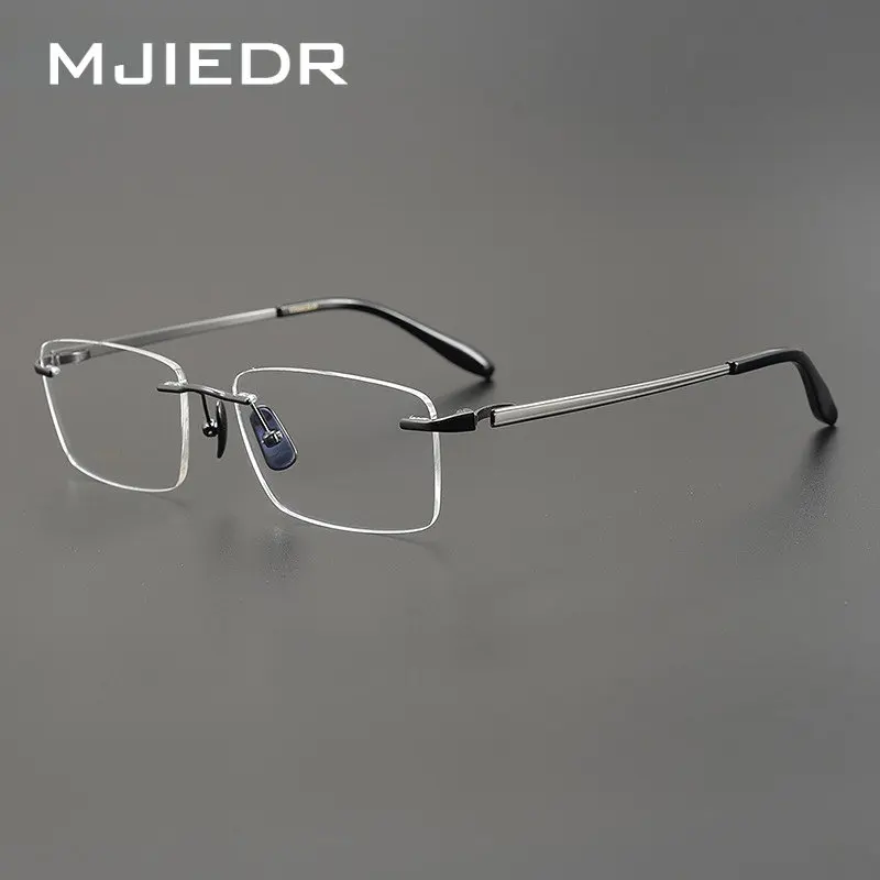

MJIEDR Men's Pure Titanium Rimless Eyeglasses Frames Ultralight Business Spectacle Frame Elastic Legs Frameless 2023 New Fashion