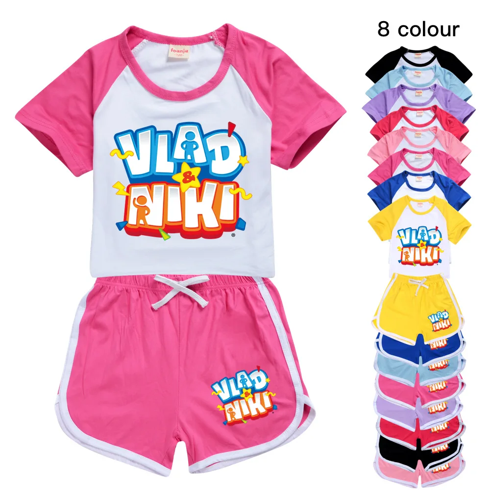 

2-16Y Girls Boys 2022 Summer Clothing Set vlad niki Kids Sports Suits Baby Clothing T shirt +pants Beach Shorts Outfits Pyjamas