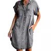 Women's Summer New Single Breasted Denim Shirt Dress Casual Loose Pocket Simple Retro Commuter Female Office Denim Short Skirt 3