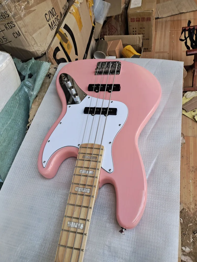 Factory Customized 4 String Jazz Electric Bass,Shell Pink