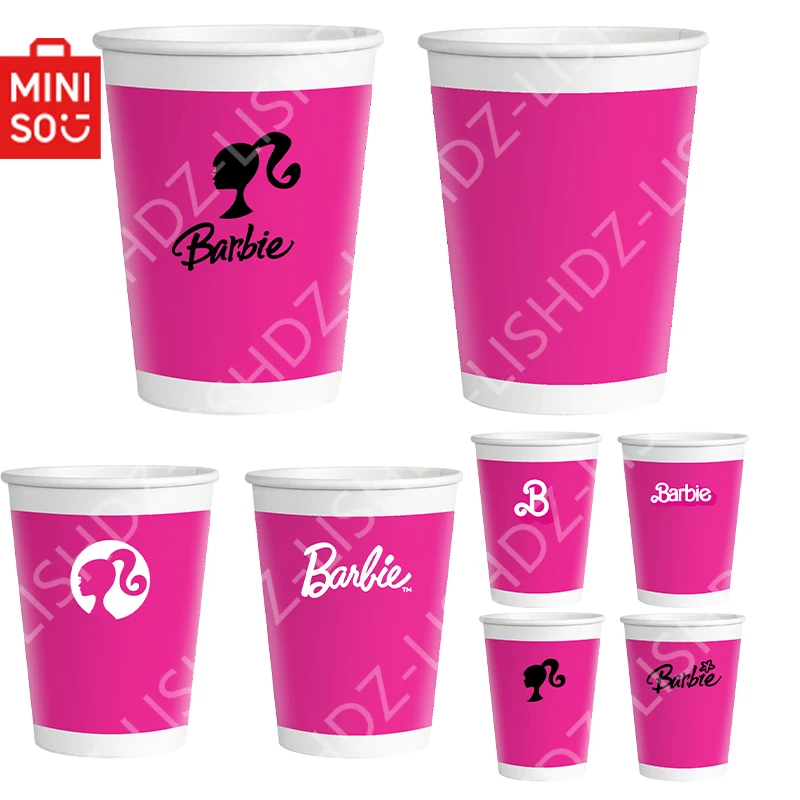 

New 50Pcs Miniso Barbie 250Ml Paper Cup Kawaii Disposable Thickened Coffee Tea Drinking Mug Wedding Birthday Party Tableware