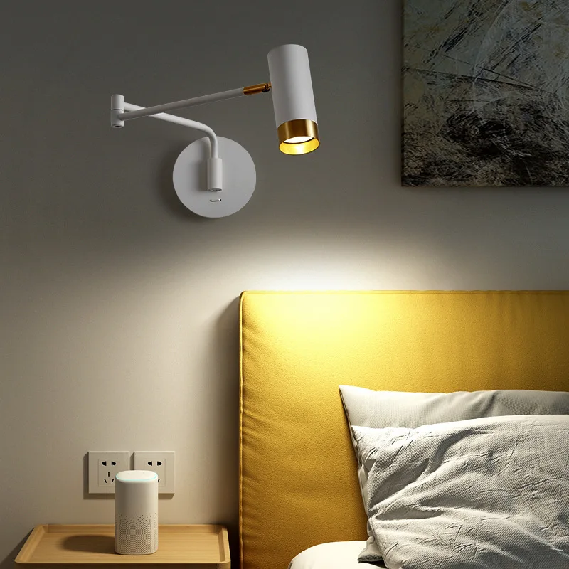 Modern Adjustable Swing Long Arm LED Wall Light Folding Telescopic Wall Lamp with Switch Sconces Home Decor Bedside Light