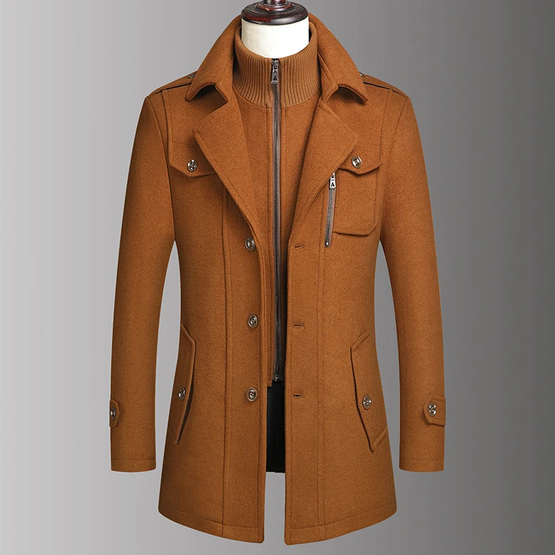 2024 Autumn Winter Double Collar Wool Coat Middle-aged Men's Business Fashion Handsome with Solid Color Woolen Men's Coat  M-4XL 3