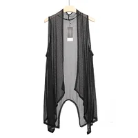 2023 Summer Korean Fashion Mesh Long Vest Hollow Out Casual Sleeveless Jacket Hip Hop Vintage Long Cardigan 1