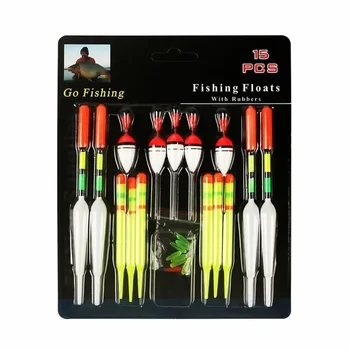 15Pcs Fishing Floats 1 set Professional Vertical Buoy Sea ith Rubbers Mix Size Color For Fishing Tools