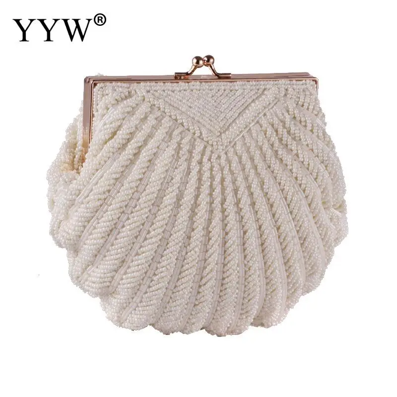 Elegant Women Wedding Purse Handbag Luxury Evening Party Bags White Shell Clutches Pochette Mariage Sac Femme Beaded Clutch Bag women handbags beach clutch bag