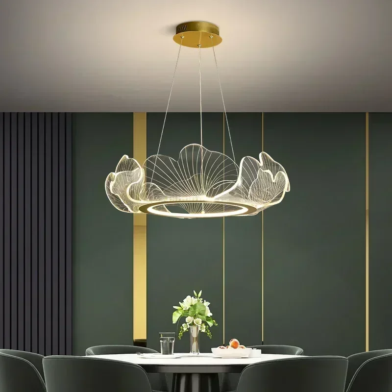 Postmodern creative luxury ginkgo leaf pendant light LED Nordic minimalist living room dining room bedroom decoration lighting