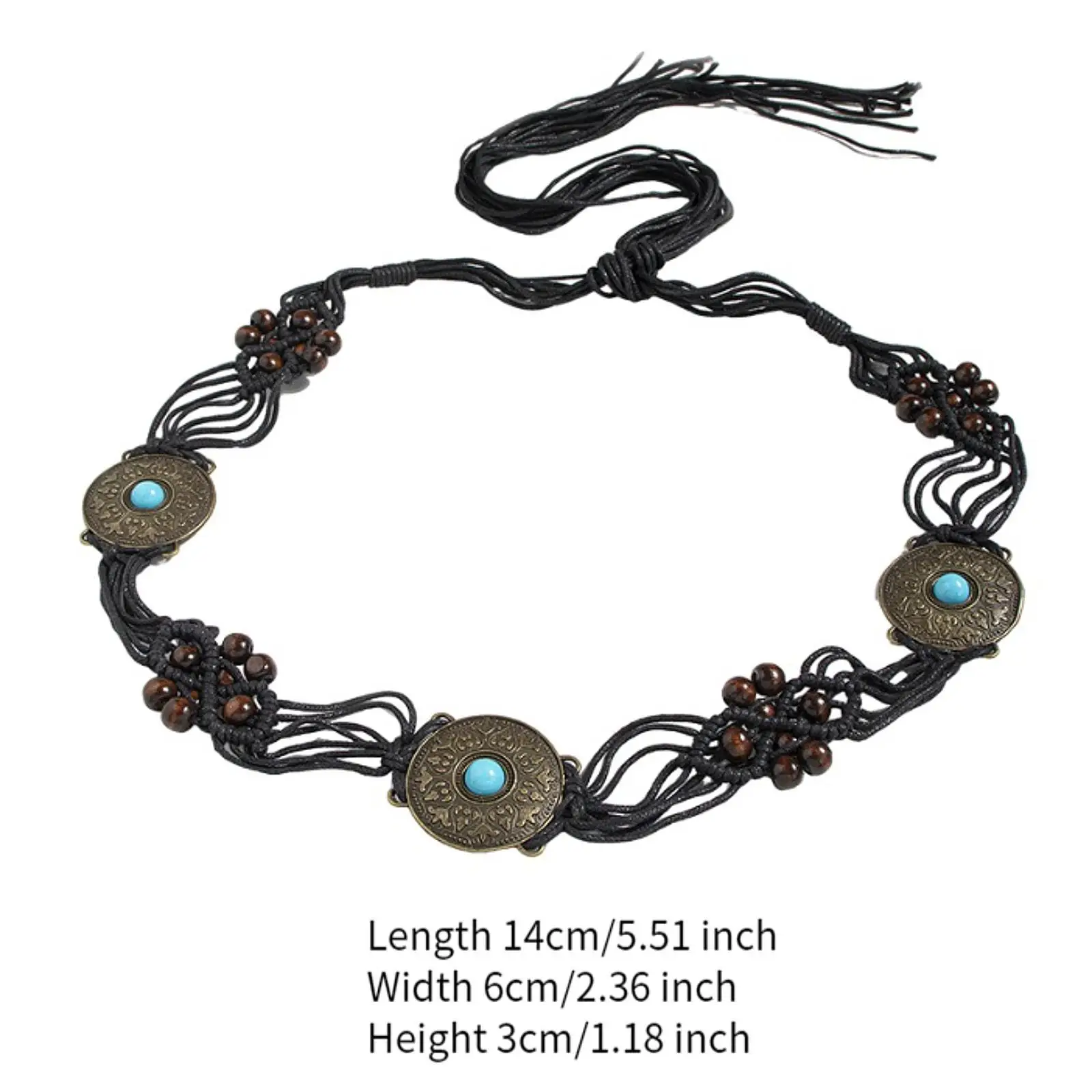 Vintage Chain Belt with Knots and Inlays Bohemian Woven Waist Belt for Parties