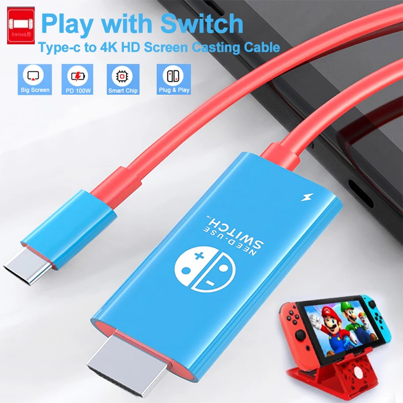 

For Switch Nintendo USB Type C To 4K HDMI-compatible Adapter Cable With 100W PD Charging Port For TV Docking Mode Converter