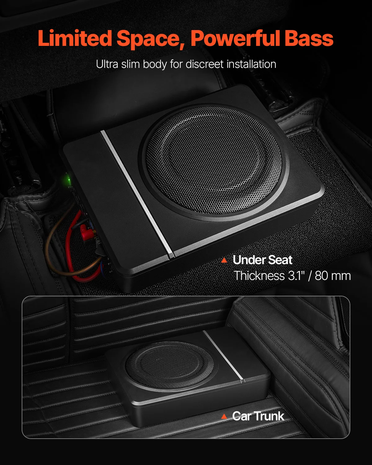Compact Underseat Car Subwoofer with Built-in Amplifier for SUV and Car