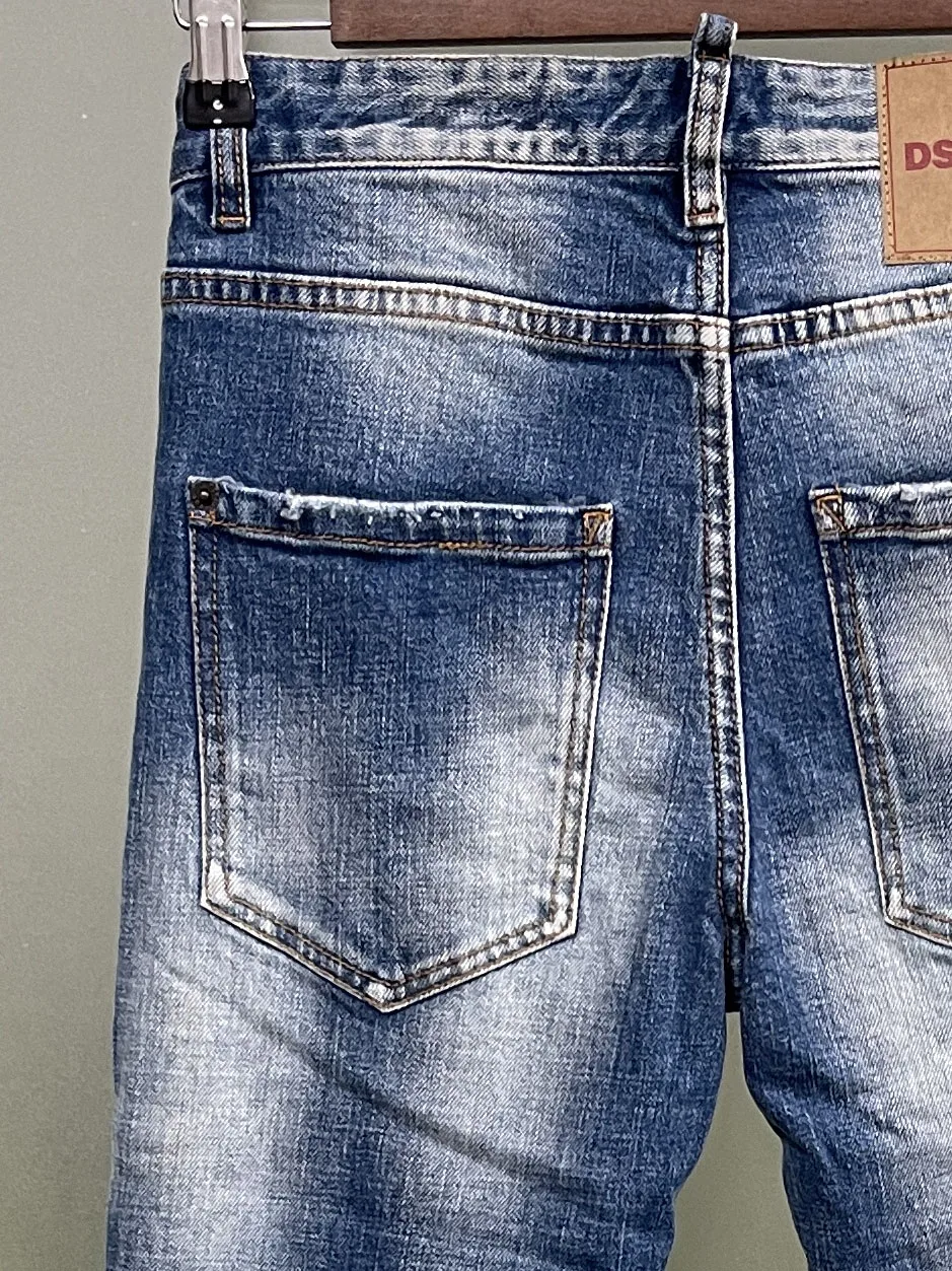 2024 Spring/Summer New D2 Jeans Trendy Men's Wash Embroidered Emblem Maple Leaf Fashion Micro Elastic Small Straight Tube Dark J