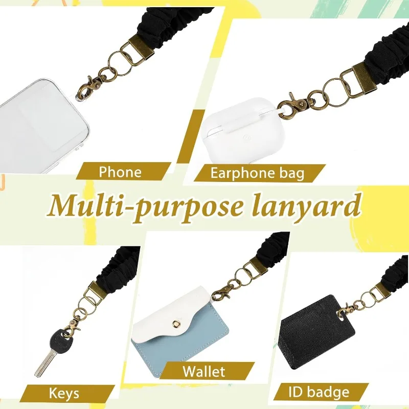 Black Key Lanyard, Cute Elastic Lanyard, Extendable Keychain, Ladies' ID Card Badge Holder, Key Wallet, Practical and Convenient