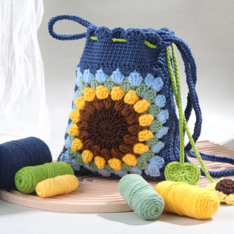 MIUSIE Crochet Kit for Beginners Bohemian Style Sunflower Woven Bag with Video Tutorials,Yarns,Accessories Knitting Craft DIY 1