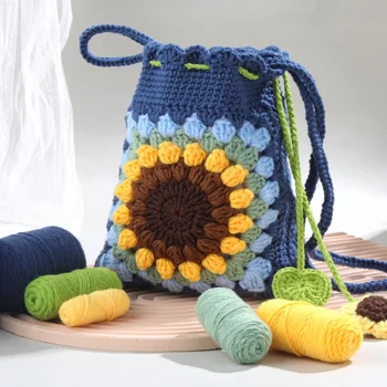 MIUSIE Crochet Kit for Beginners Bohemian Style Sunflower Woven Bag with Video Tutorials,Yarns,Accessories Knitting Craft DIY 1