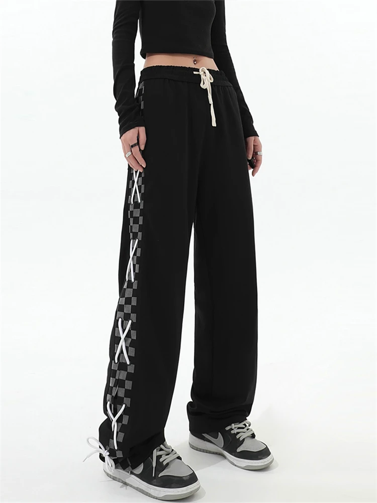 

Y2k 2022 Autumn Women Street Sports Pant Black Women's High Waist Pants Belt Pocket Fashion Women's Pants Wide Leg Casual