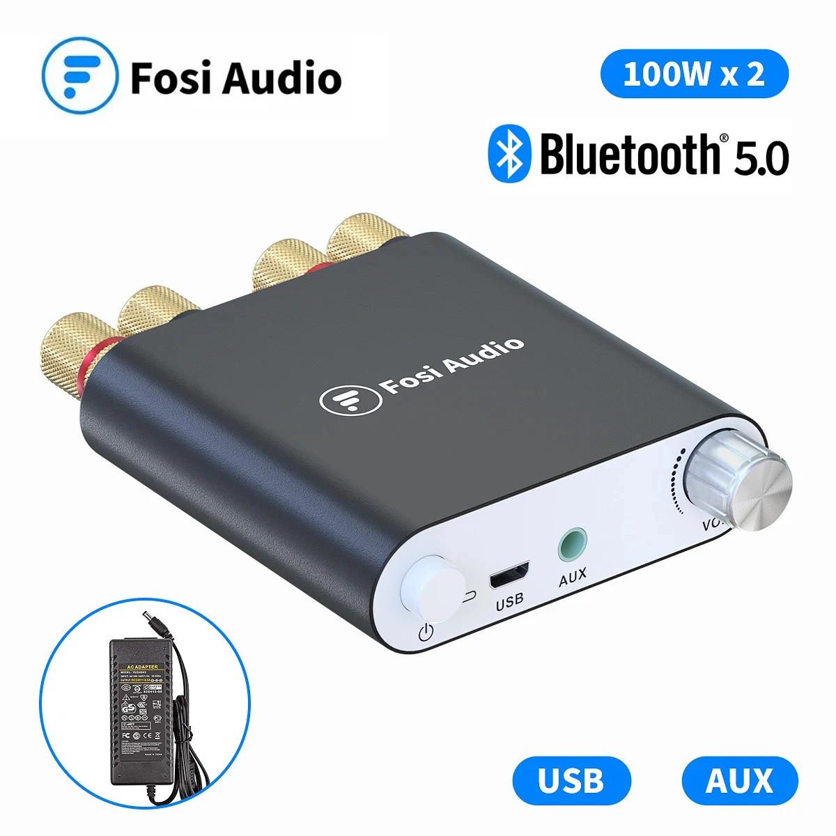 Fosi-Bluetoothオーディオパワーアンプ,100w x 2,ワイヤレスレシーバー
