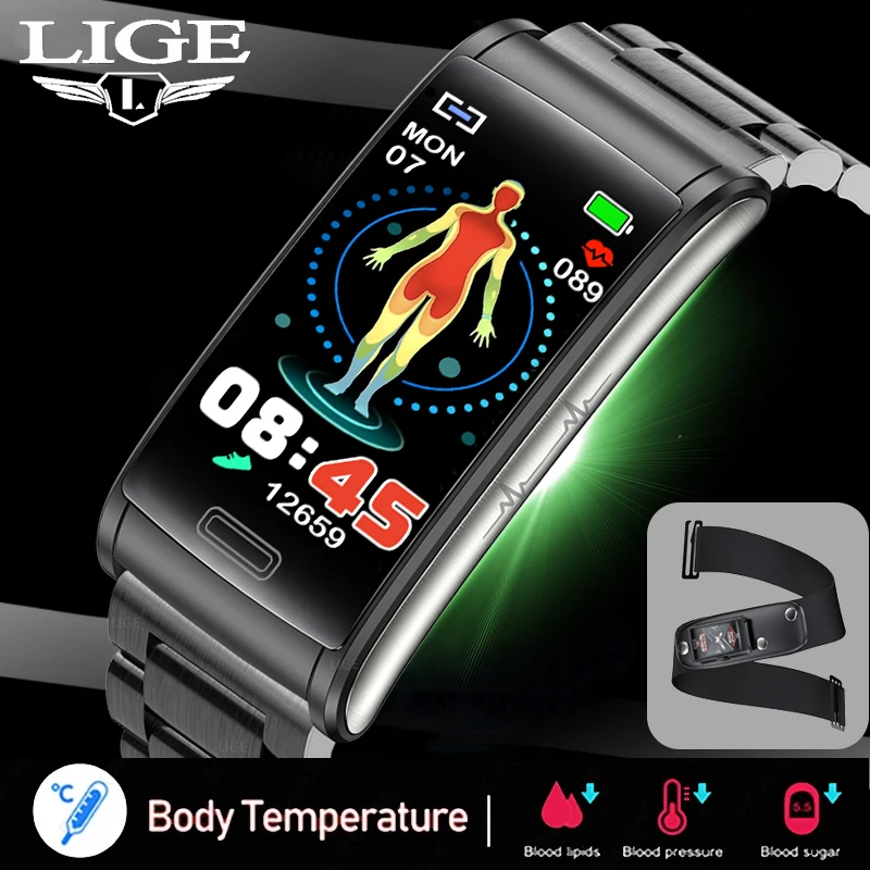 

LIGE Smart Watch Men Three High Heart Rate Blood Sugar Blood Oxyge Health Sports Smartwatch Sleep Body Temperature Monitoring