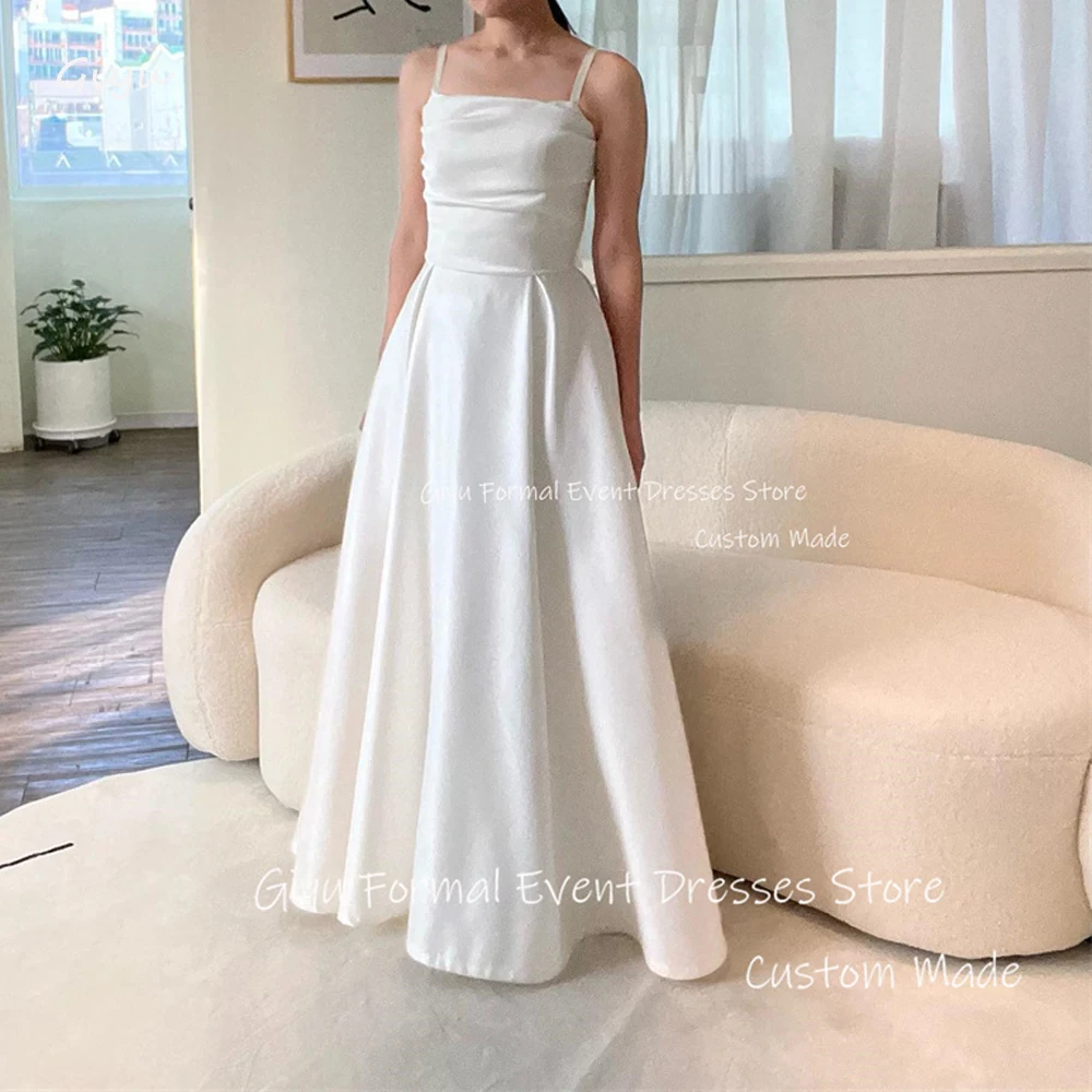 

Giyu Simple A Line Satin Wedding Dresses Spaghetti Straps Floor Length Bridal Gowns Korea Photoshoot Corset Back Plus Size