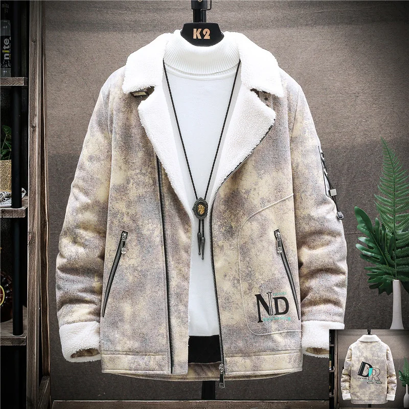 

Lamb Plush Cotton Jacket Men's Autumn and Winter Thicken Plus Velvet Warm Overcoat Waterproof Suede Jackets Loose Windbreaker