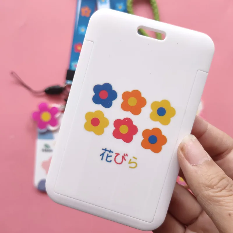 DIY lovely flower Japan and South Korea net red card set id card pass hang accessories holder keychain lanyard pass card holder 2