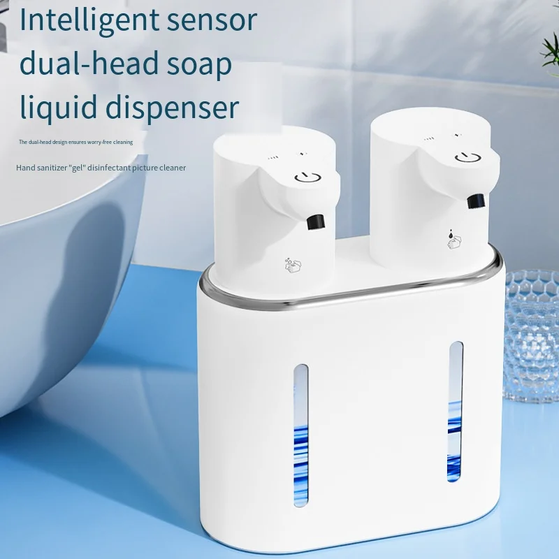เครื่องจ่ายสบู่อัตโนมัติแบบชาร์จ USB หัวคู่ติดผนังสำหรับสบู่ล้างมือและสบู่ล้างจานสำหรับห้องน้ำและห้องครัว 1