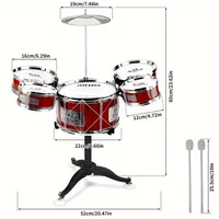 Kids Drum Set Musical Toy Drum Kit for Toddlers Jazz Drum Set with Stool, 2 Drum Sticks, Cymbal and 5 Drums Musical Instruments 2