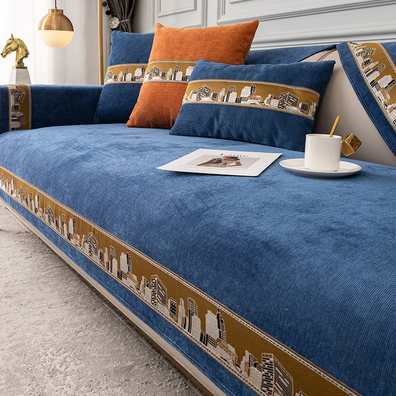 

New Jacquard Embroidery Edge Sofa Cover Chenille Couch Slipcover Non-slip Armchair Seat Cushion Corner Lace Sofa Towel For Room