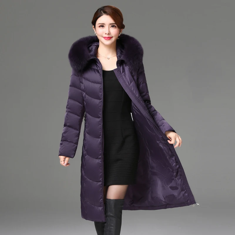 Shengyu Boya's New Middle-Aged and Elderly Slim-Fitting Knee-Length Mother's Wear down Jacket Women's Jacket Large Fur Collar Thickeneded Outwear