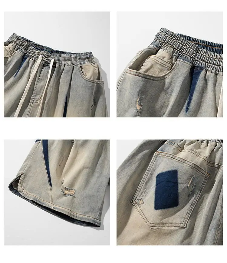 Yellow Mud Vintage Denim Shorts Men's Water Wash Fashion Brand American Vintage Loose Street Hip Hop Split Pants