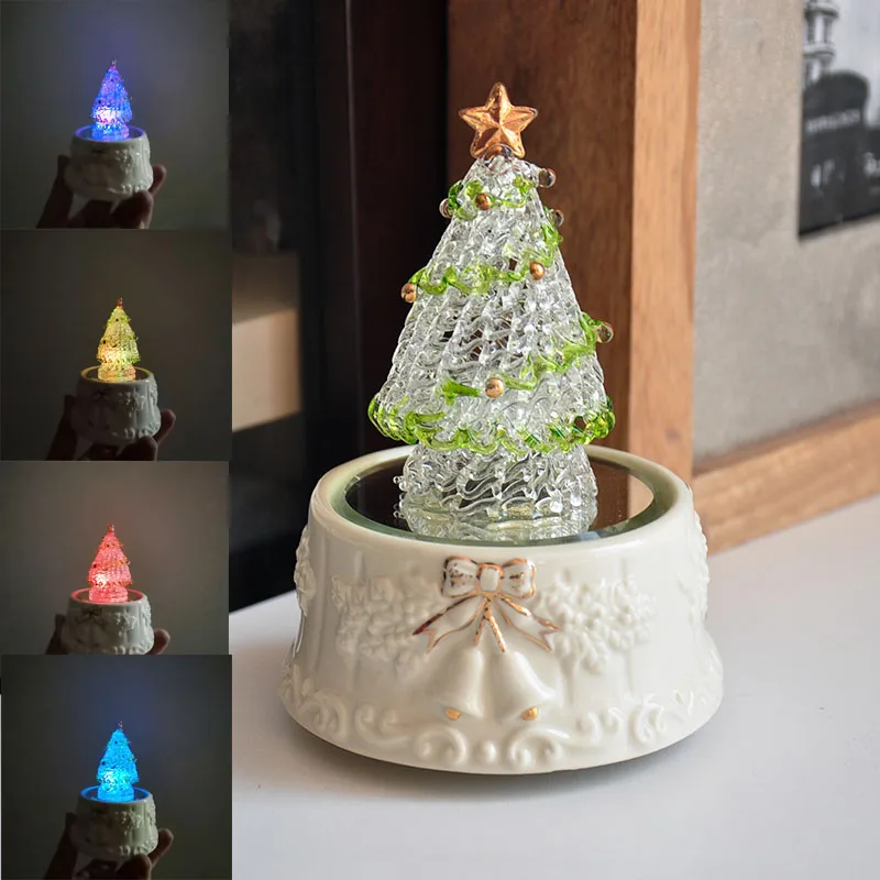 

Creative Ceramic Crystal Glass Rotating Christmas Tree Colorful Light Music Box Home Desktop Decorations Valentine's Day Gifts